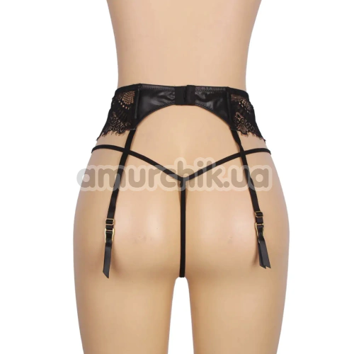 Комплект Star Night Lace Garter Belt Mesh, чорний: пояс для панчіх + трусики-стрінги