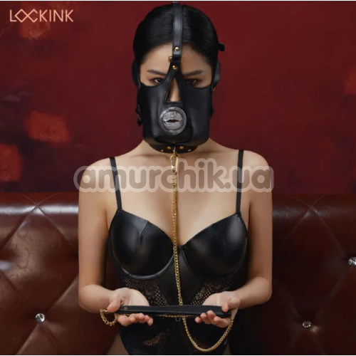 Маска для минета Lockink Blowjob Head Muzzle With Leash, черная