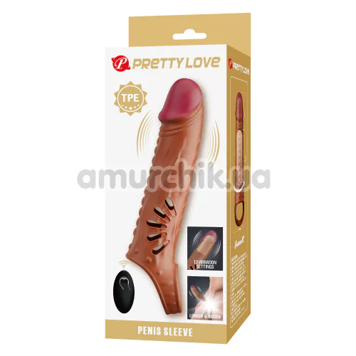 Насадка на пеніс з вібрацією Pretty Love Penis Sleeve Rafael, коричнева