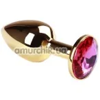 Анальна пробка з рожевим кристалом SWAROVSKI Gold Pink-Rhodolite Small, золота - Фото №1