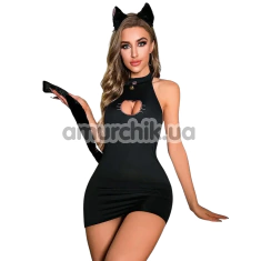 Костюм кошечки Star Night Cat Dress Set, черный: платье + трусики-стринги + ушки - Фото №1