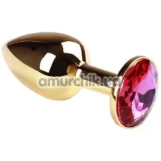 Анальная пробка с розовым кристаллом SWAROVSKI Gold Pink-Rhodolite Small, золотая - Фото №1