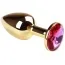 Анальная пробка с розовым кристаллом SWAROVSKI Gold Pink-Rhodolite Small, золотая