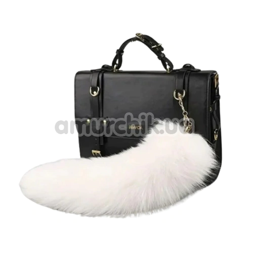 Анальная пробка с белым хвостиком Lockink Sevanda White Fox-Tail Anal Plug Pear, золотая