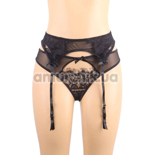 Комплект Star Night Sheer & Lace Bow Garter Belt, черный: пояс для чулок + трусики