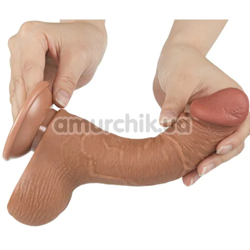 Фаллоимитатор Sliding-Skin Dual Layer Dong 7.5 с мошонкой, светло-коричневый