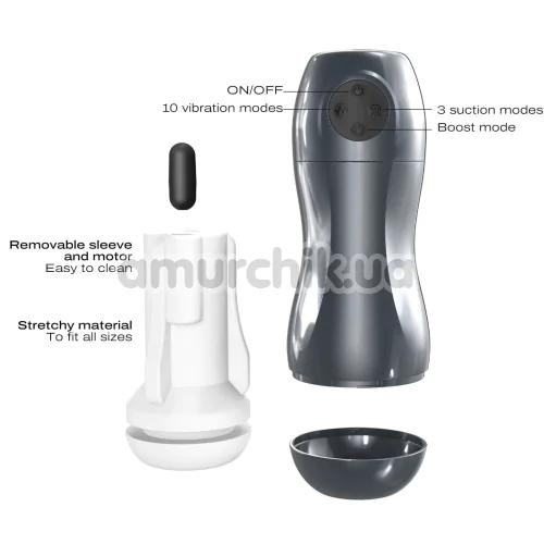 Мастурбатор з вібрацією і всмоктуванням Dorcel Blowjoy Vibe, сірий