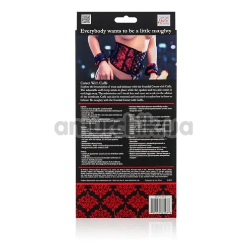 Корсет с фиксаторами Scandal Corset with Cuffs, черно-красный