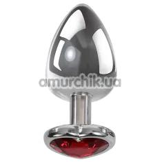 Анальная пробка с красным кристаллом Adam & Eve Red Heart Gem Anal Plug Small, серебряная - Фото №1