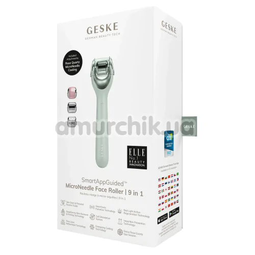 Массажер-роллер для лица с микроиглами Geske MicroNeedle Face Roller 9 in 1, зеленый