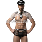 Костюм пілота JSY Sexy Lingerie 2301, чорно-білий: труси + топ + комір із краваткою + кашкет - Фото №1