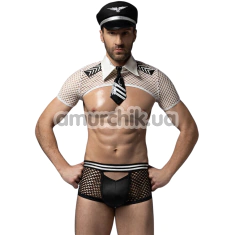 Костюм пилота JSY Sexy Lingerie 2301, черно-белый: трусы + топ + воротник с галстуком + фуражка - Фото №1