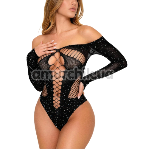Боді Star Night Rhinestone Cut Out Bodysuit, чорне