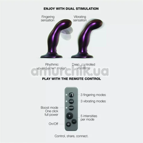 Вібратор для точки G Strap-On-Me Fingering & Vibrating Dildo M, фіолетовий