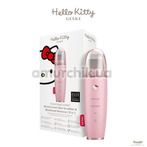 Микротоковый скрабер для кожи лица Geske MicroCurrent Skin Scrubber & Blackhead Remover 9 in 1 - Hello Kitty, розовый