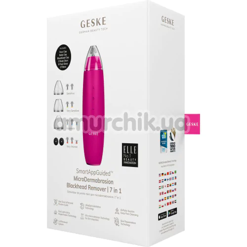 Микродермабразионное устройство для удаления черных точек Geske MicroDermabrasion Blackhead Remover 7 in 1, ярко-розовое