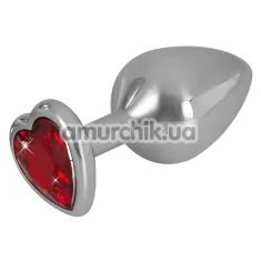 Анальная пробка с красным кристаллом Diamond Anal Plug Medium, серебряная - Фото №1