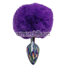 Анальна пробка з фіолетовим хвостиком Alume Floral Metal Plug With Tail S, синя - Фото №1