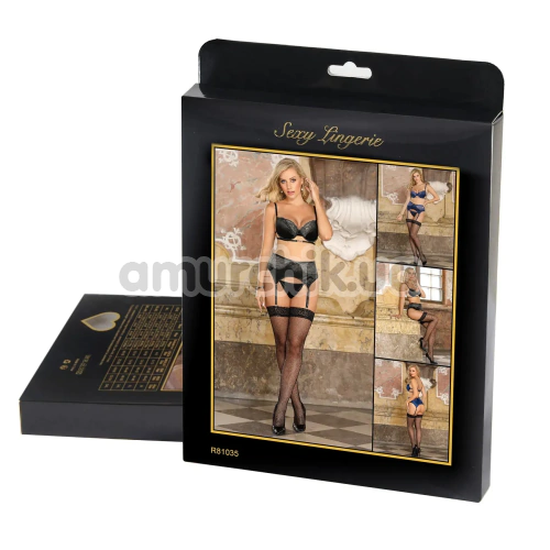 Комплект Star Night Naughty Boudoir Set, чорний: бюстгальтер + трусики-стрінги + пояс для панчіх