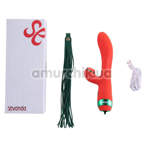 Вибратор с пульсацией и флоггером Lockink Sevanda Clitoris Suction Vibrator With Whip, красный
