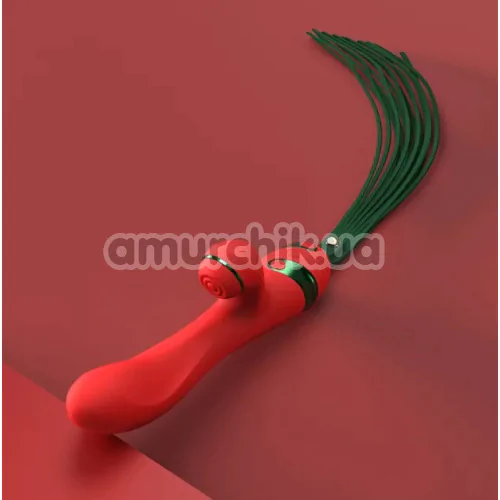 Вибратор с пульсацией и флоггером Lockink Sevanda Clitoris Suction Vibrator With Whip, красный