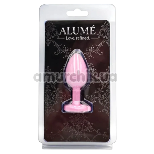 Анальна пробка з рожевим кристалом Alume Metal Heart Plug S, рожева
