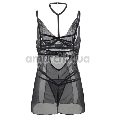 Комплект Star Night Nightgown Sheer Mesh Babydoll, чорний: пеньюар + трусики-стрінги