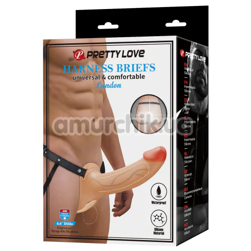Полый страпон Pretty Love Harness Briefs Landon, телесный
