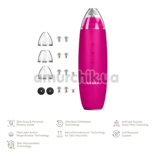 Микродермабразионное устройство для удаления черных точек Geske MicroDermabrasion Blackhead Remover 7 in 1, ярко-розовое