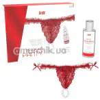 Набор Intt Brazilian Panty: красные трусики с жемчужным кольцом + оральный лубрикант Sexy Strawberry Sliding Gel - клубника, 50 мл - Фото №1