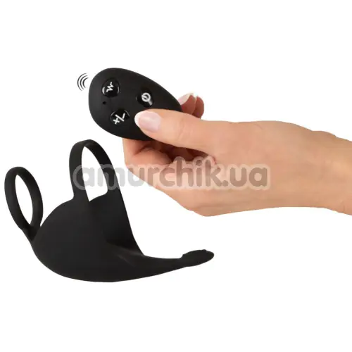 Віброкільце зі стимулятором мошонки Rebel Men's Gear Cock Ring With RC Ball Massager, чорне