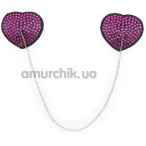 Украшения для сосков в виде сердечек с цепочкой Heart Pasties With Chain, фиолетовые - Фото №1