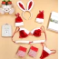 Костюм новогодний JSY Sexy Lingerie 2263, красный: бюстгальтер + трусики-стринги + чулки + манжеты + ушки + галстук - Фото №2