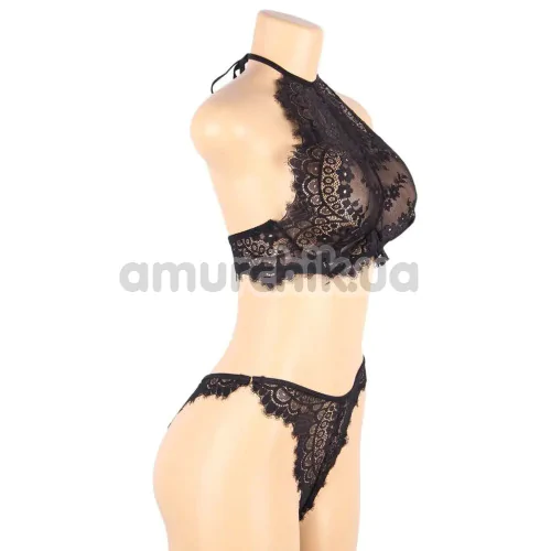 Комплект Star Night High-Neck Floral Eyelash Lace Set, чорний: топ + трусики