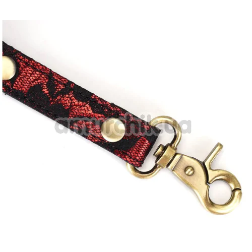 Ремінці для фіксаторів Liebe Seele Victorian Garden Lace and Vegan Leather Hog Tie with Clips, червоно-чорні