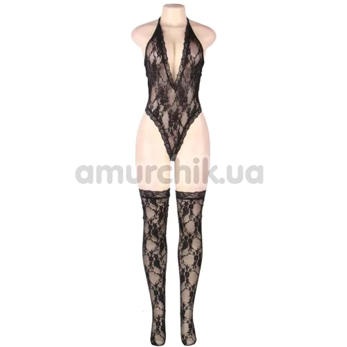 Комплект Star Night Sexy Sleeveless Floral Lace Set, чорний: боді + панчохи