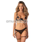Комплект Obsessive Euridia, черный: бюстгальтер + трусики с гартерами - Фото №1