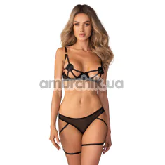 Комплект Obsessive Euridia, черный: бюстгальтер + трусики с гартерами - Фото №1
