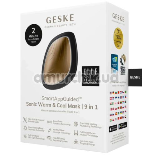 Ультразвуковой массажер-маска для лица Geske Sonic Warm & Cool Mask 9 in 1, серо-золотой