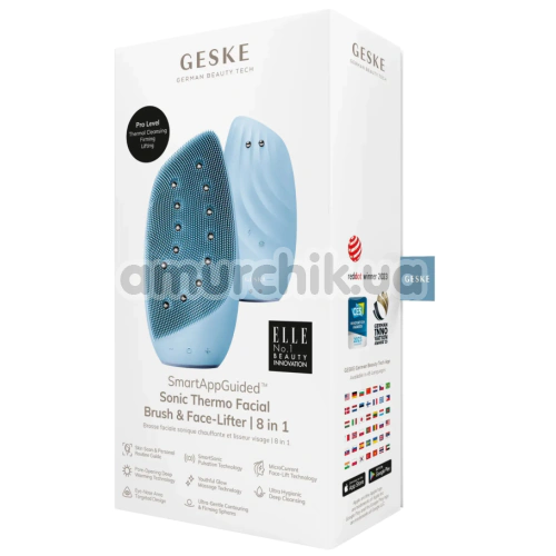 Щетка для лица Geske Sonic Thermo Facial Brush & Face-Lifter 8 in 1, голубая