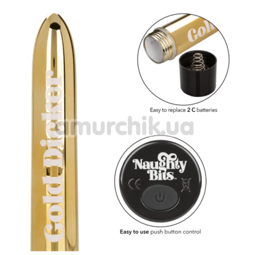 Вибратор Naughty Bits Gold Dicker, золотой