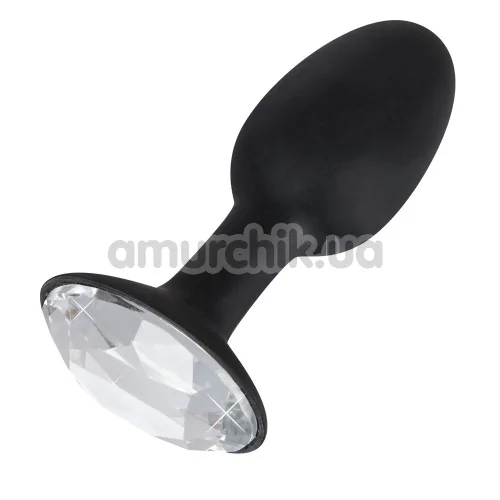 Анальна пробка з прозорим кристалом Diamond Silicon Plug, 8.5 см чорна - Фото №1