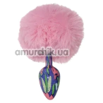 Анальна пробка з рожевим хвостиком Alume Floral Metal Plug With Tail S, синя - Фото №1