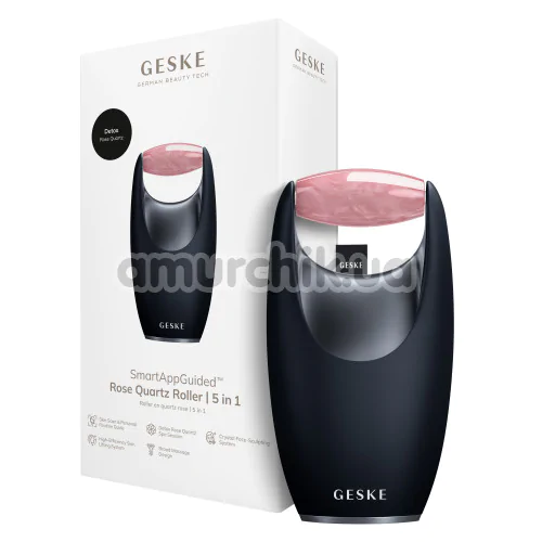 Роликовий масажер для обличчя Geske Rose Quartz Roller 5 in 1, чорний