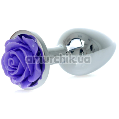 Анальная пробка с фиолетовой розочкой Exclusivity Jewellery Silver Rose Plug, серебряная