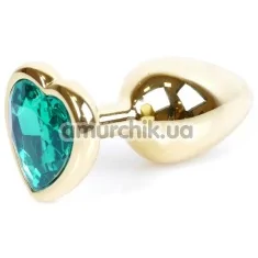 Анальная пробка с зеленым кристаллом Exclusivity Jewellery Gold Heart Plug, золотая - Фото №1