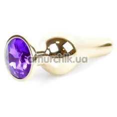 Анальная пробка с фиолетовым кристаллом Exclusivity Jewellery Gold Plug Long, золотая - Фото №1