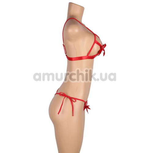 Комплект Star Night Bowknot Sexy Babydoll Lingerie Set, красный: бюстгальтер + трусики-стринги + наручники