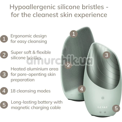Ультразвуковая щетка для лица Geske Sonic Thermo Facial Brush 6 in 1, зеленая