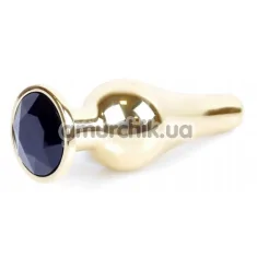 Анальная пробка с черным кристаллом Boss Series Exclusivity Jewellery Gold Plug, золотая - Фото №1